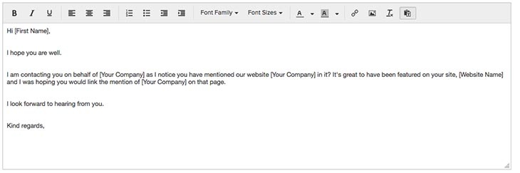 An example of an outreach email