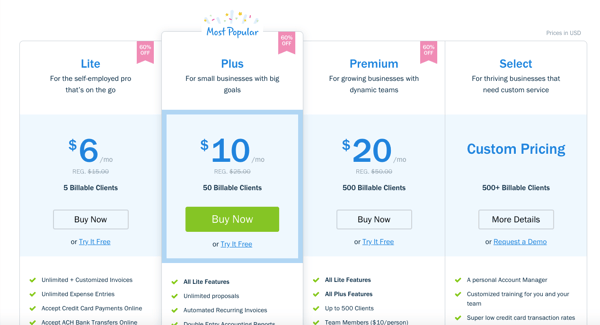 fresh books pricing page
